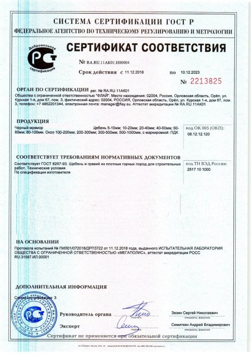 Сертификат на черный мрамор в Мытищах 